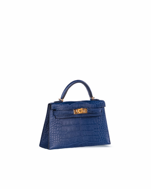 Kelly 20 Blue Saphir in Matte Alligator Leather with Gold hardware