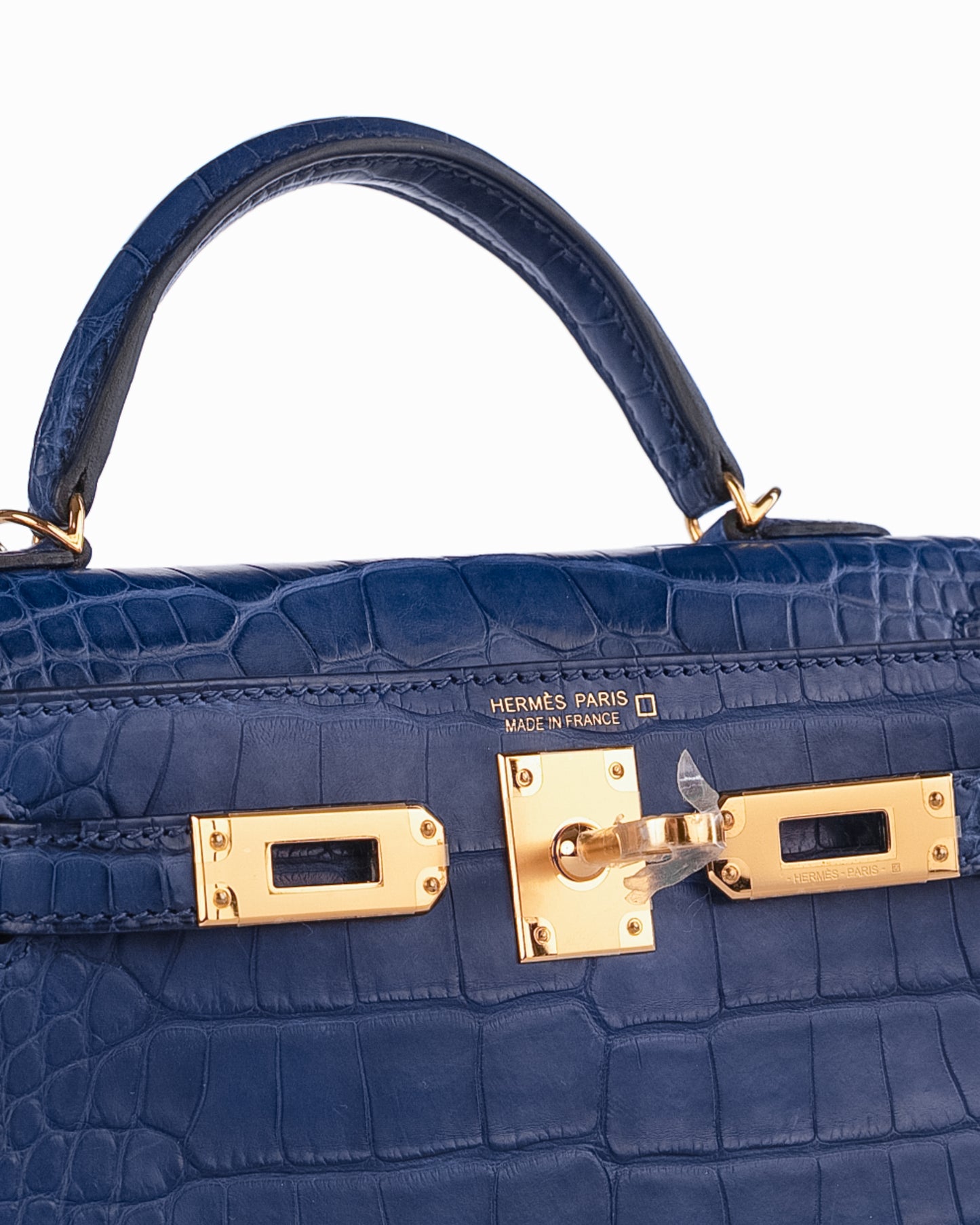 Kelly 20 Blue Saphir in Matte Alligator Leather with Gold hardware
