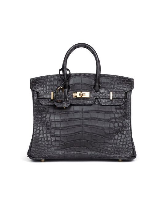Birkin 25 Graphite in Matte Alligator Leather with Gold Hardware