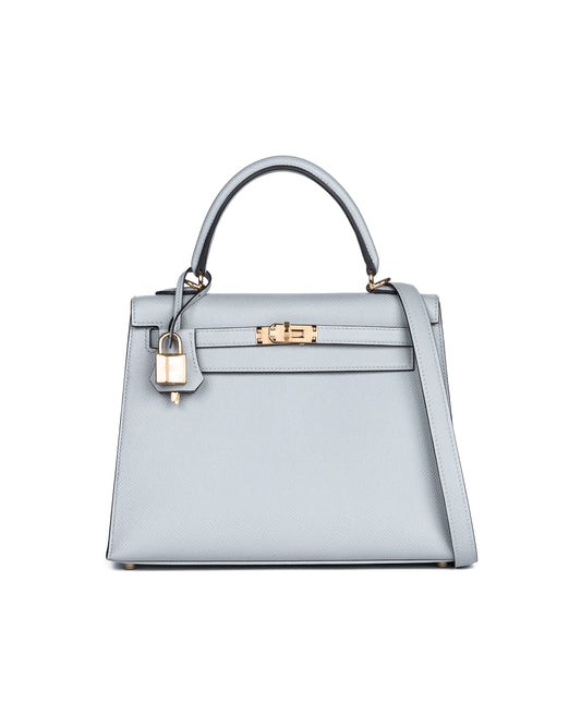 Kelly 25 Bleu Glacier in Epsom Leather with Gold Hardware