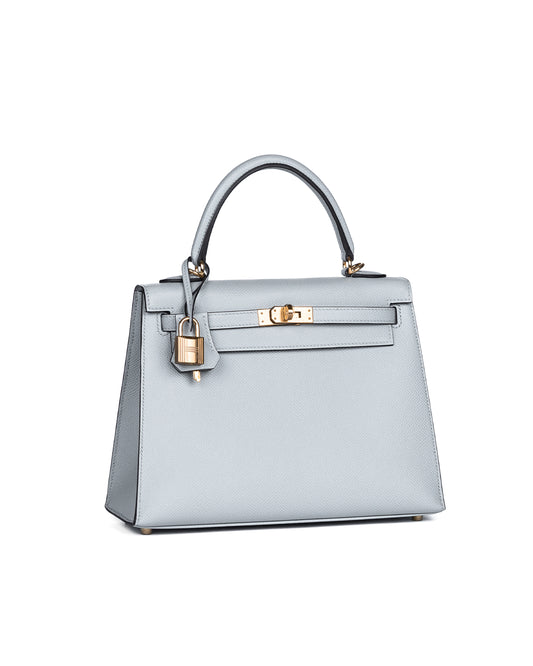 Kelly 25 Bleu Glacier in Epsom Leather with Gold Hardware