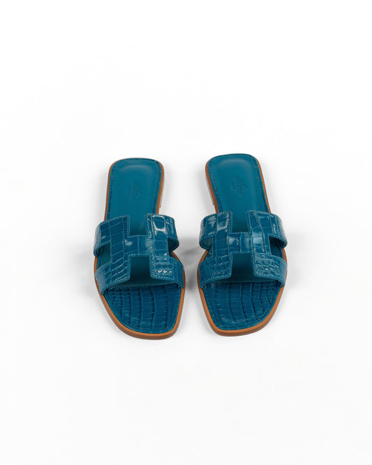 Oran Sandal Blue Izmir in Alligator Leather