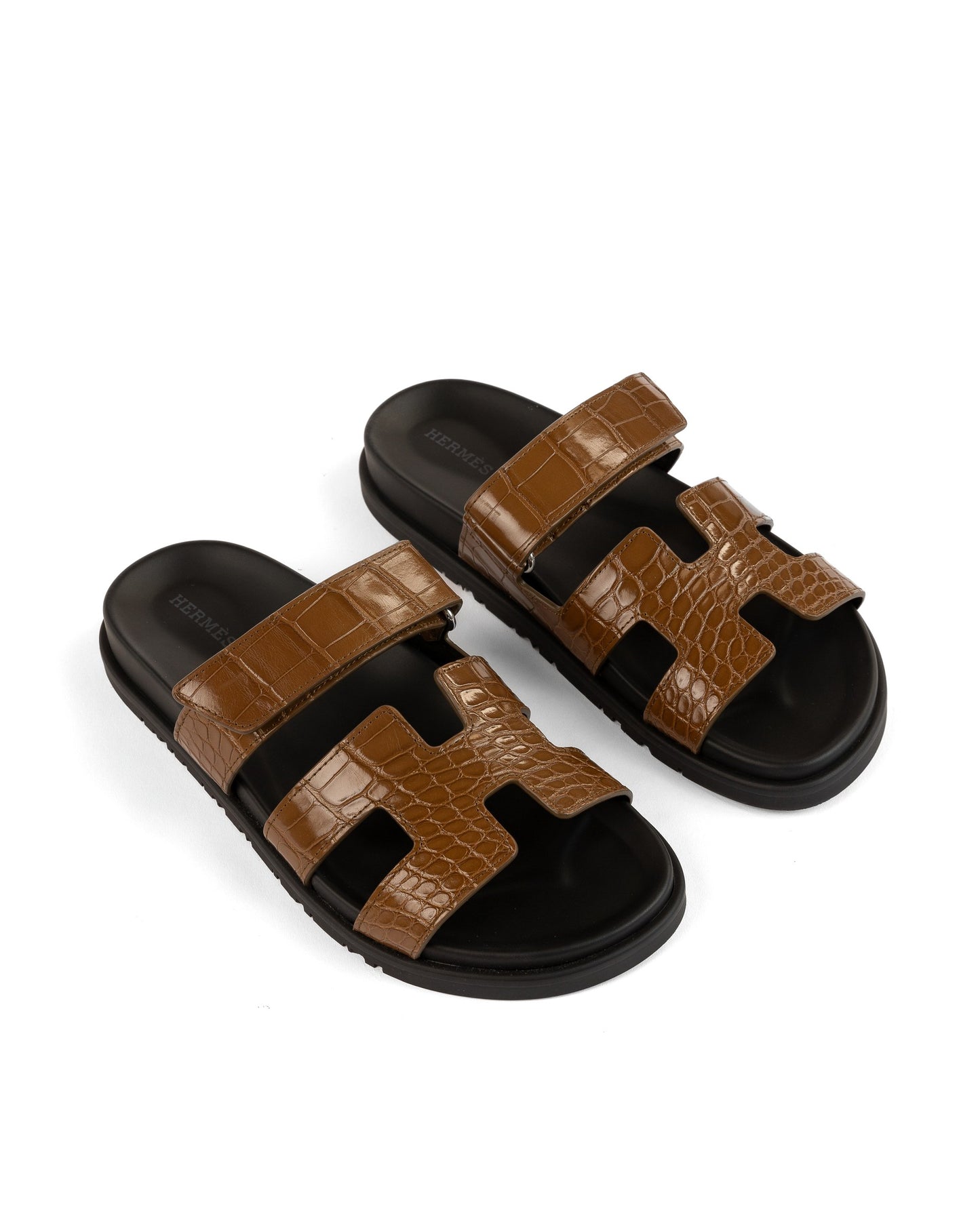 Chypre Sandals Femme Brun Fumé in Alligator Leather