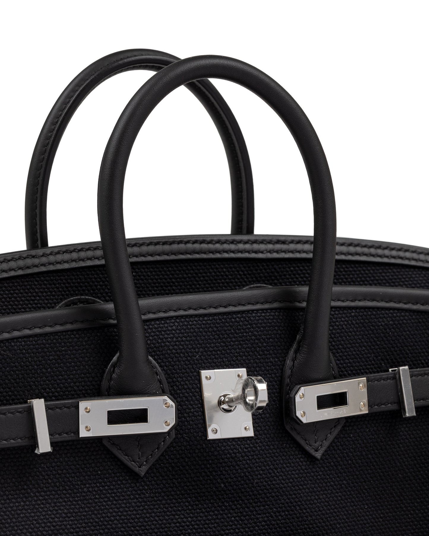 Birkin 25 Cargo in Black Canvas, Bleu Marine Swift Leather & Palladium Hardware