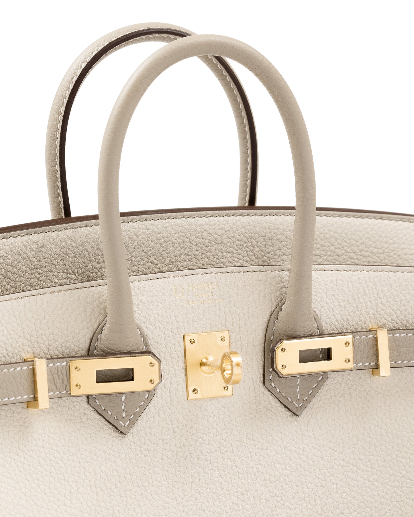 Birkin 25 HSS Craie/Gris Tourterelle in Togo Leather with Brushed Gold Hardware