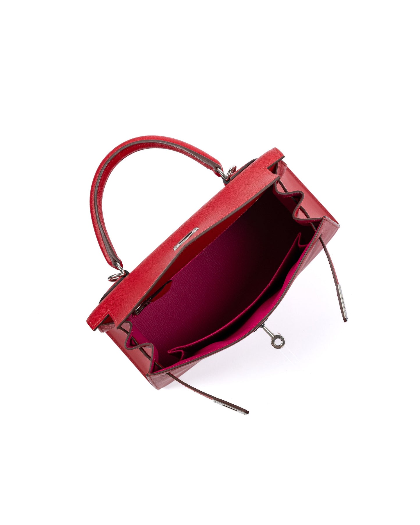 Kelly 25 Sellier in Rouge Piment/Rose Shocking Madame Veau Leather with Palladium Hardware