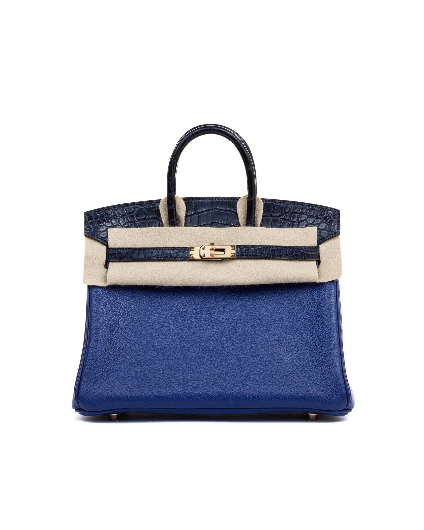 Birkin 25 Bleu Saphir and Marine Noville in Matte Alligator Touch with Rose Gold Hardware