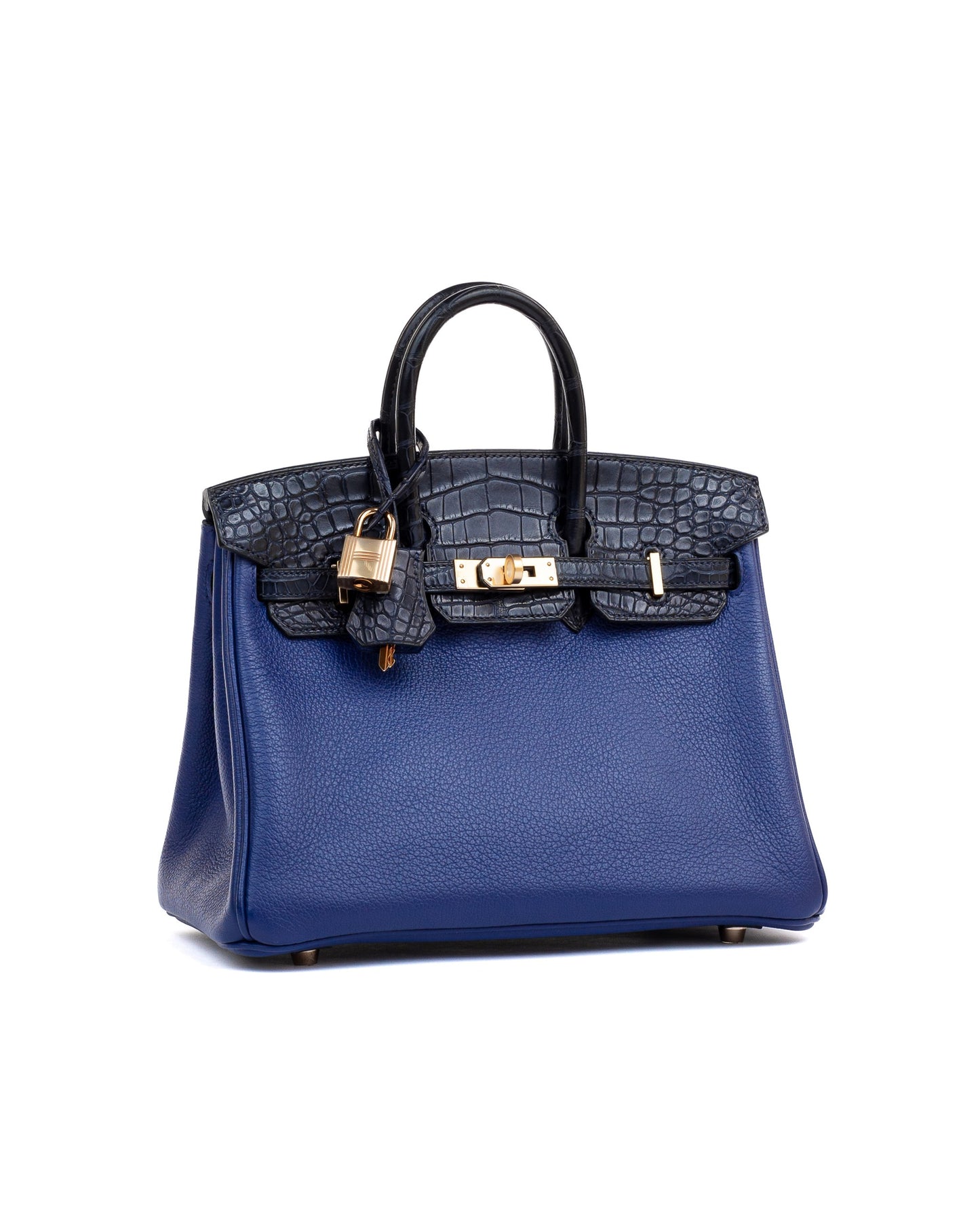 Birkin 25 Bleu Saphir and Marine Noville in Matte Alligator Touch with Rose Gold Hardware