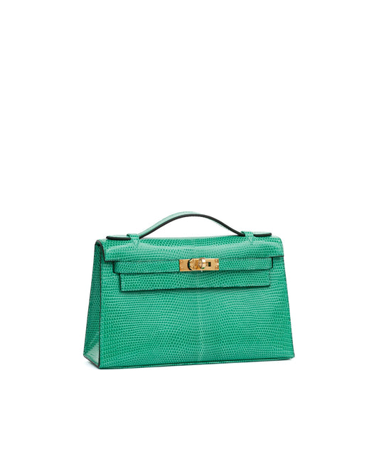 Kelly Pochette Vert Menthe in Lizard leather with Gold Hardware