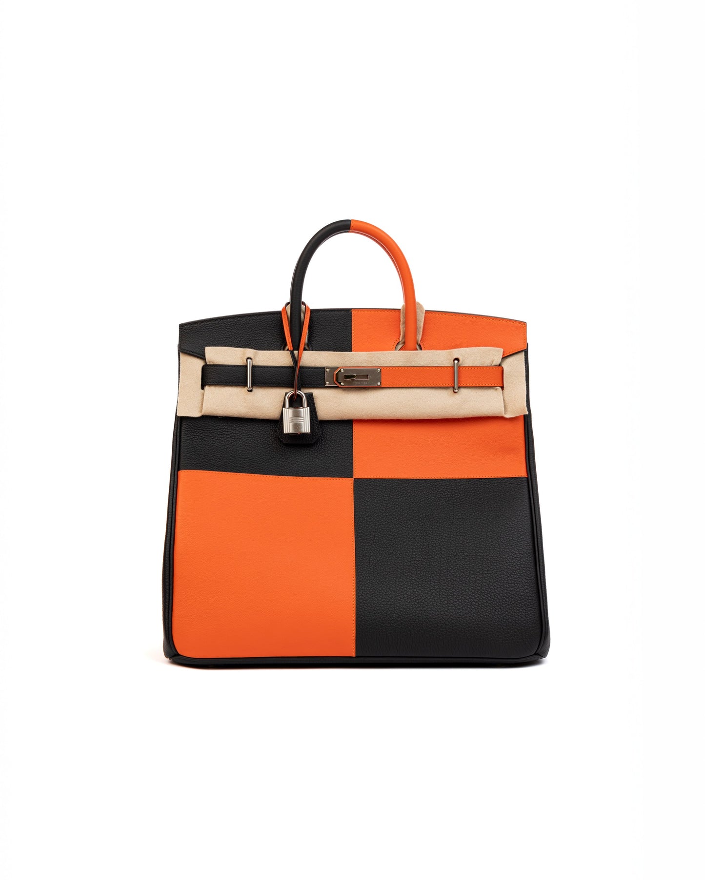 Birkin 40 Hac Casaque Black and Orange in Togo leather with Palladium Hardware