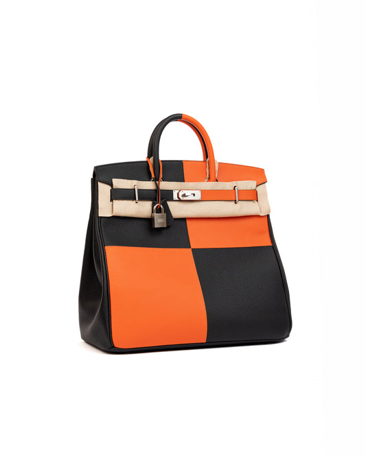 Birkin 40 Hac Casaque Black and Orange in Togo leather with Palladium Hardware