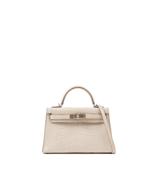 Kelly 20 in Beton Sellier Matte Alligator Mississippiensis with Palladium Hardware