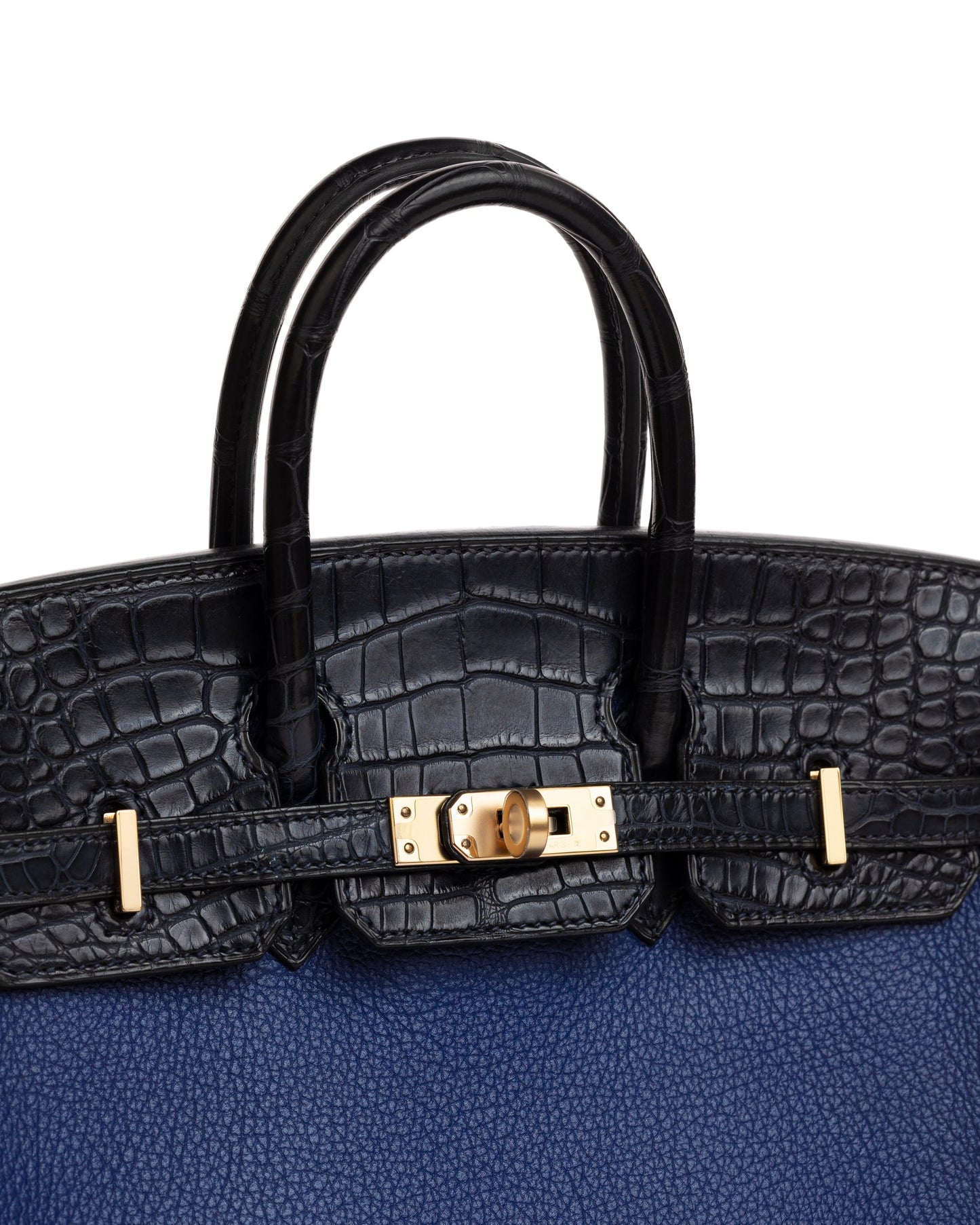 Birkin 25 Bleu Saphir and Marine Noville in Matte Alligator Touch with Rose Gold Hardware