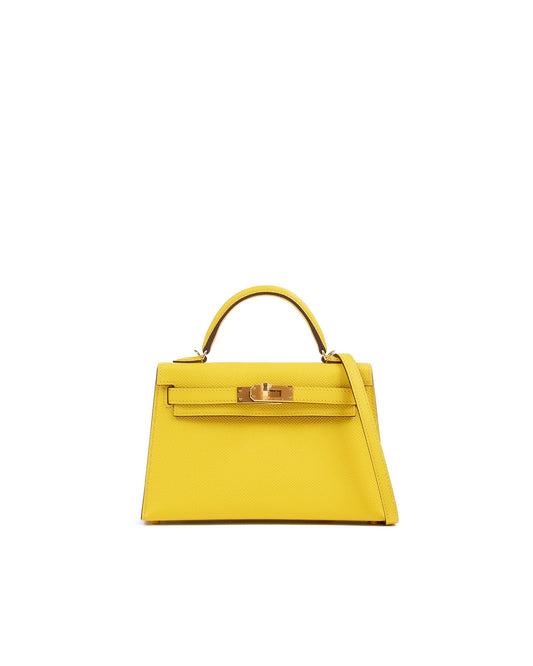HSS Kelly 20 Jaune de Naples/Rose Pourpre inside in Epsom Leather with Permabrass Hardware
