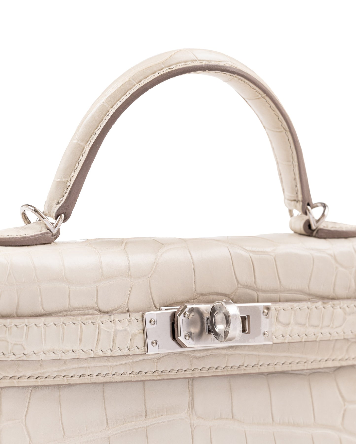 Kelly 20 in Beton Sellier Matte Alligator Mississippiensis with Palladium Hardware