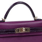 Kelly 20 Sellier Amethyst and Anemone in Veau Madame leather and Shiny Alligator Touch with Permabrass Hardware