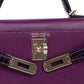 Kelly 20 Sellier Amethyst and Anemone in Veau Madame leather and Shiny Alligator Touch with Permabrass Hardware