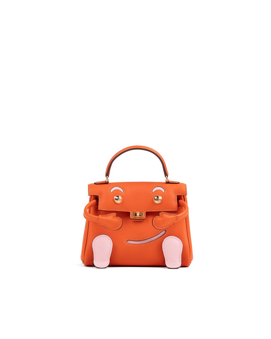 Kelly Doll Orange/Rose Sakura in Swift Leather with Gold Hardware