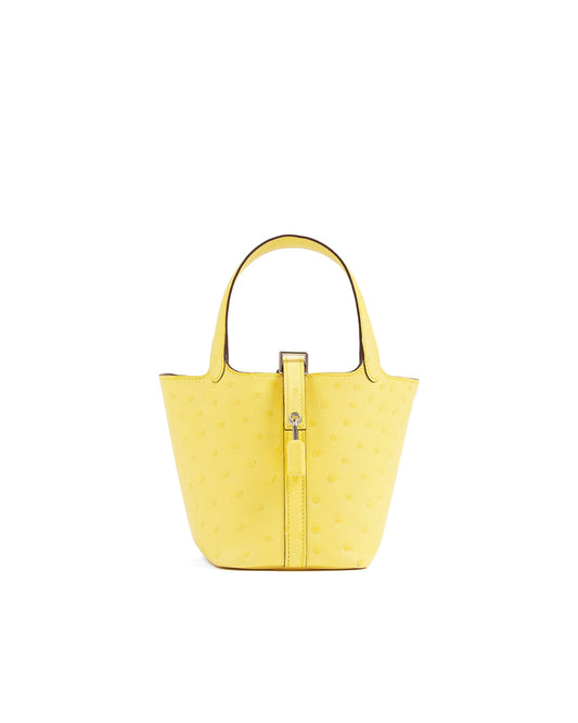 Micro Picotin 14 Jaune Citron in Ostrich Leather with Palladium Hardware