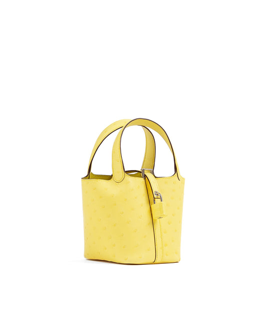 Micro Picotin 14 Jaune Citron in Ostrich Leather with Palladium Hardware