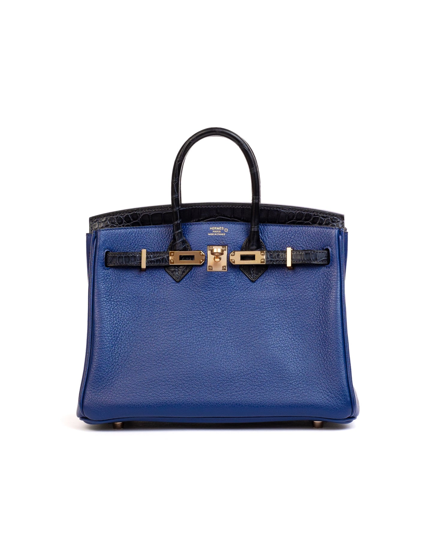 Birkin 25 Bleu Saphir and Marine Noville in Matte Alligator Touch with Rose Gold Hardware