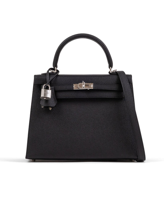 Kelly 25 Black in Epsom Leather with Palladium Hardware