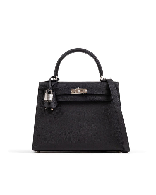 Kelly 25 Black in Epsom Leather with Palladium Hardware