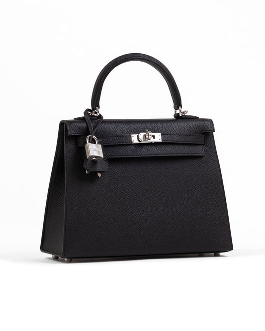 Kelly 25 Black in Epsom Leather with Palladium Hardware