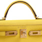 HSS Kelly 20 Jaune de Naples/Rose Pourpre inside in Epsom Leather with Permabrass Hardware