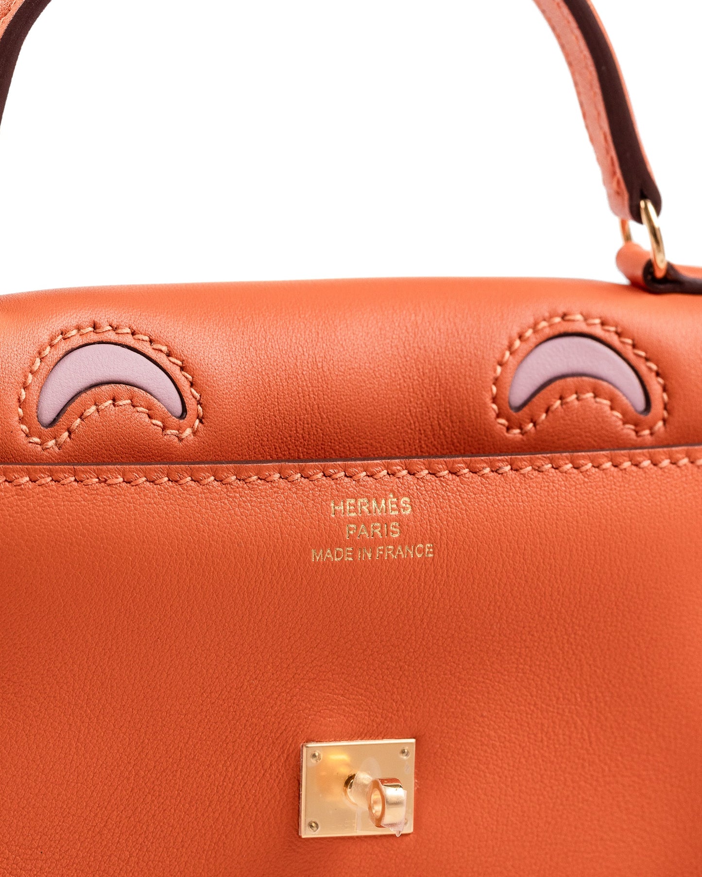 Kelly Doll Orange/Rose Sakura in Swift Leather with Gold Hardware