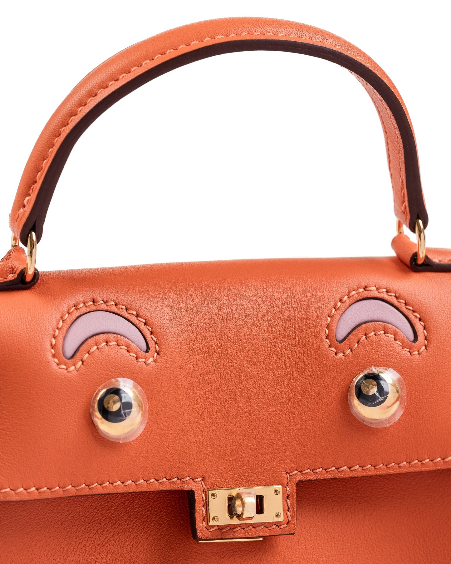 Kelly Doll Orange/Rose Sakura in Swift Leather with Gold Hardware