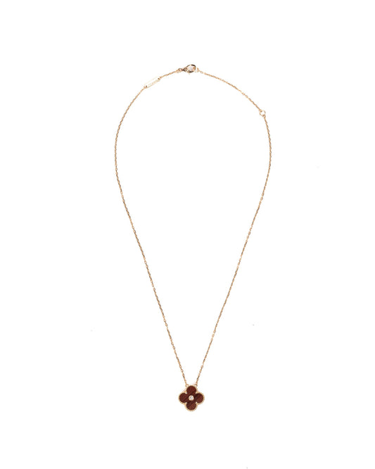 Van Cleef & Arpels Vintage Alhambra Limited Edition 2017 Bulls Eye Brown Stone and Diamond 18K Rose Gold Holiday Pendant Necklace