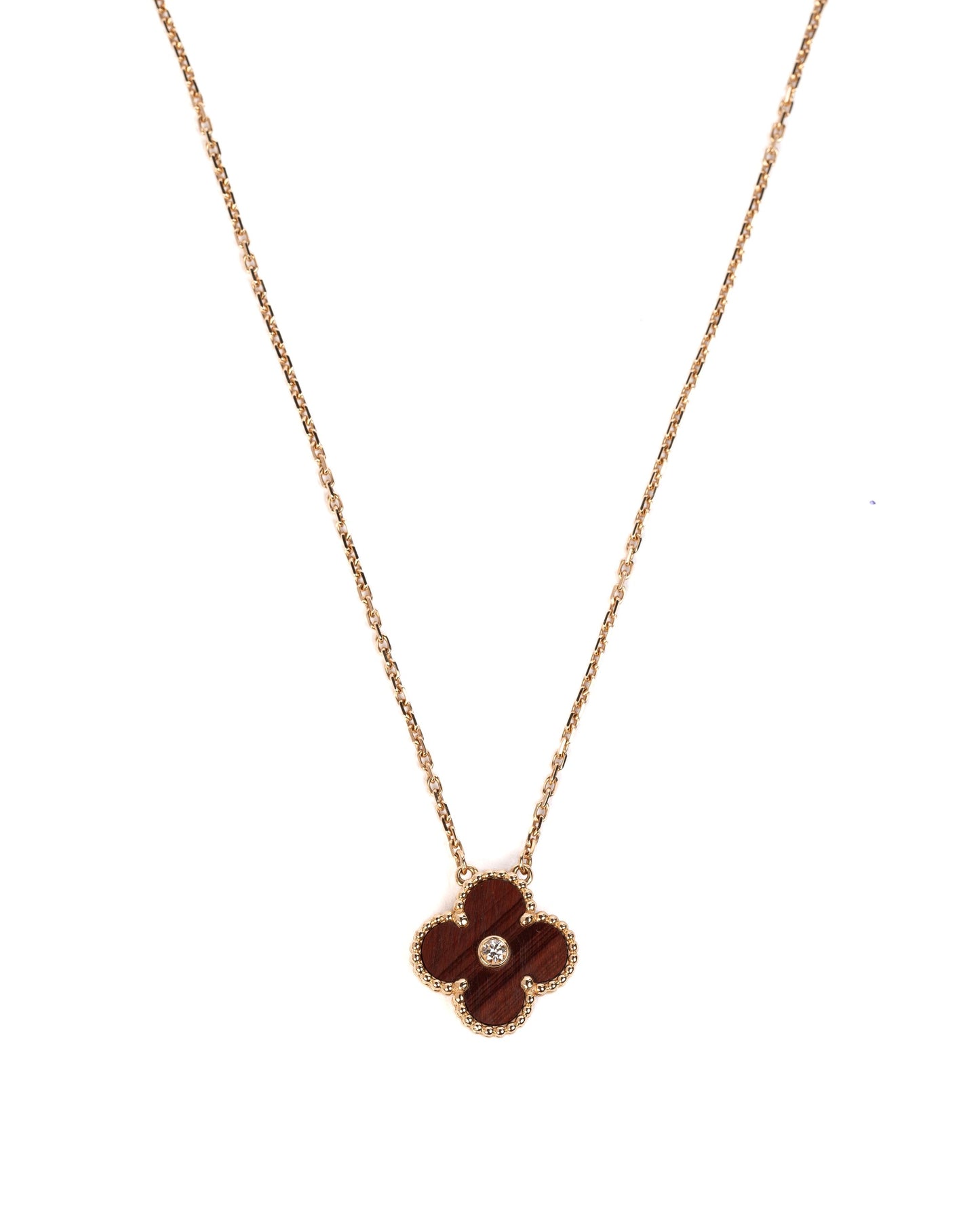 Van Cleef & Arpels Vintage Alhambra Limited Edition 2017 Bulls Eye Brown Stone and Diamond 18K Rose Gold Holiday Pendant Necklace