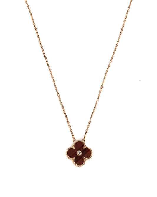 Van Cleef & Arpels Vintage Alhambra Limited Edition 2017 Bulls Eye Brown Stone and Diamond 18K Rose Gold Holiday Pendant Necklace