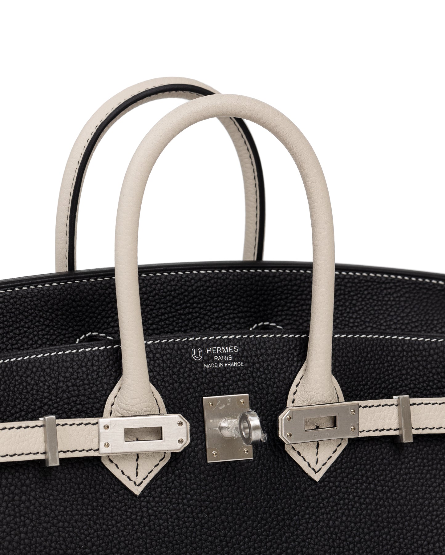 Birkin 25 HSS Black and Gris Perle in Togo leather with Brushed Palladium Hardware