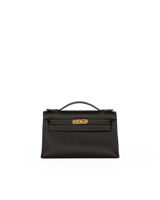 Hermès Kelly Pochette HSS Bai Brun with Gold Interior Swift and Gold Hardware