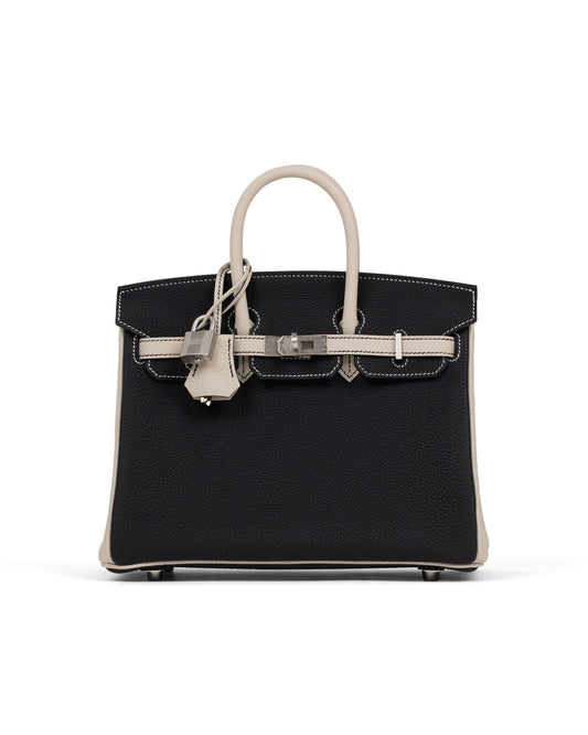 Birkin 25 HSS Black and Gris Perle in Togo leather with Brushed Palladium Hardware