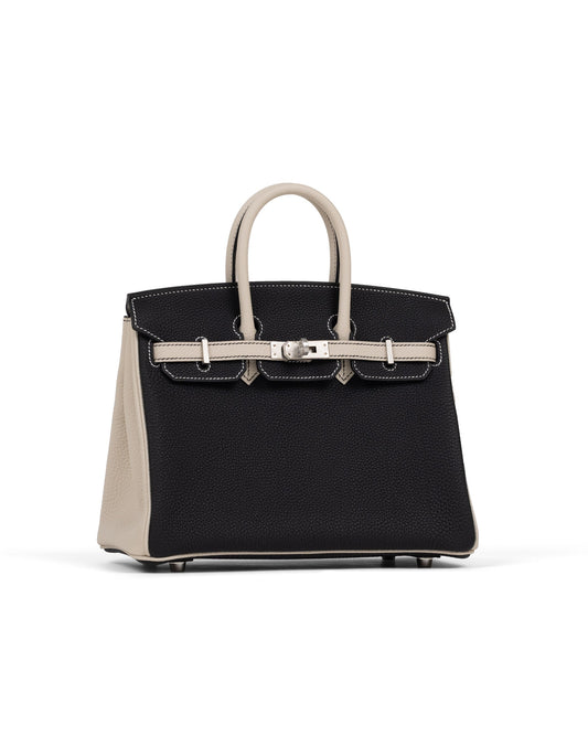 Birkin 25 HSS Black and Gris Perle in Togo leather with Brushed Palladium Hardware