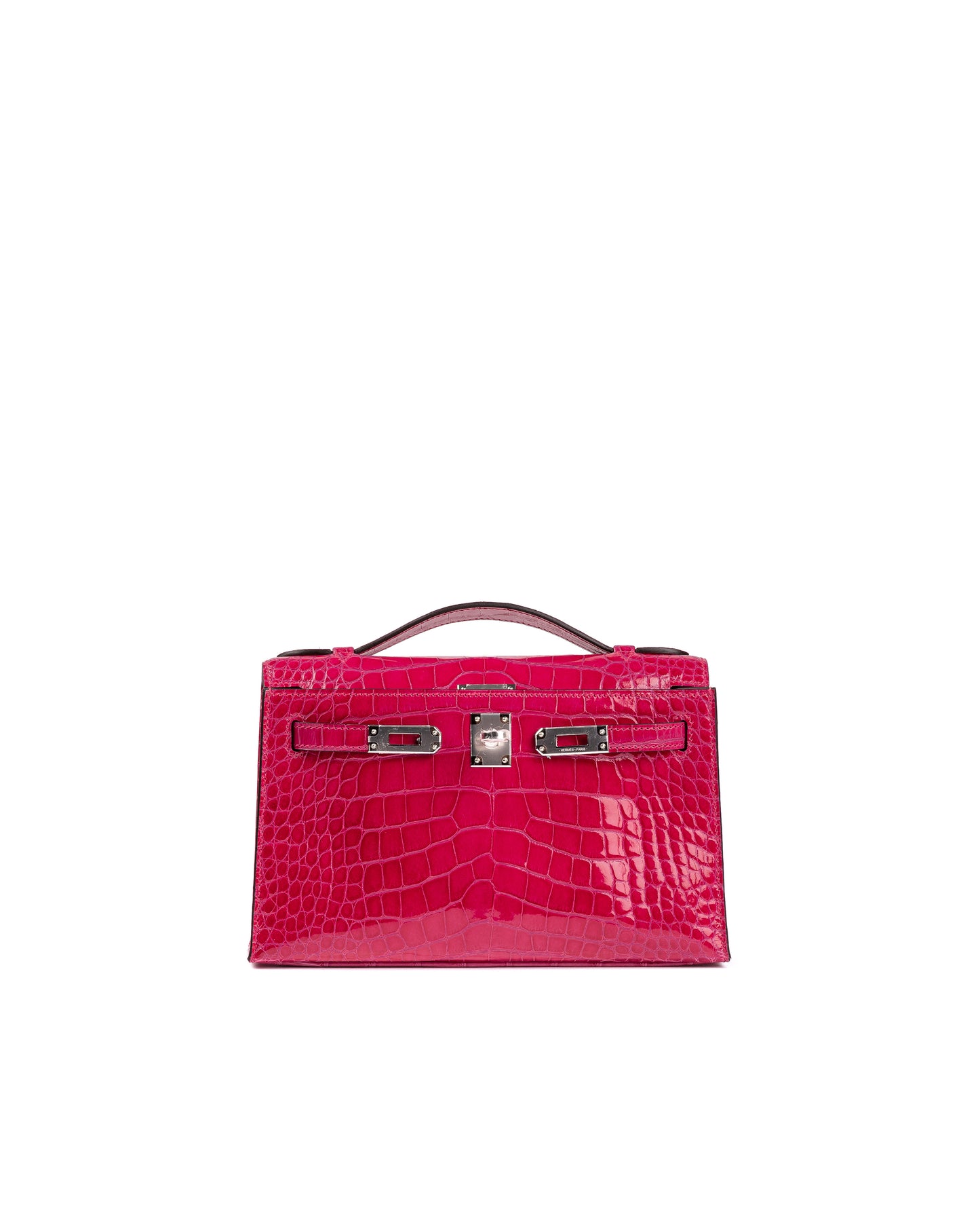 Hermès Kelly Pochette Rose Mexico Shiny Alligator with Palladium Hardware