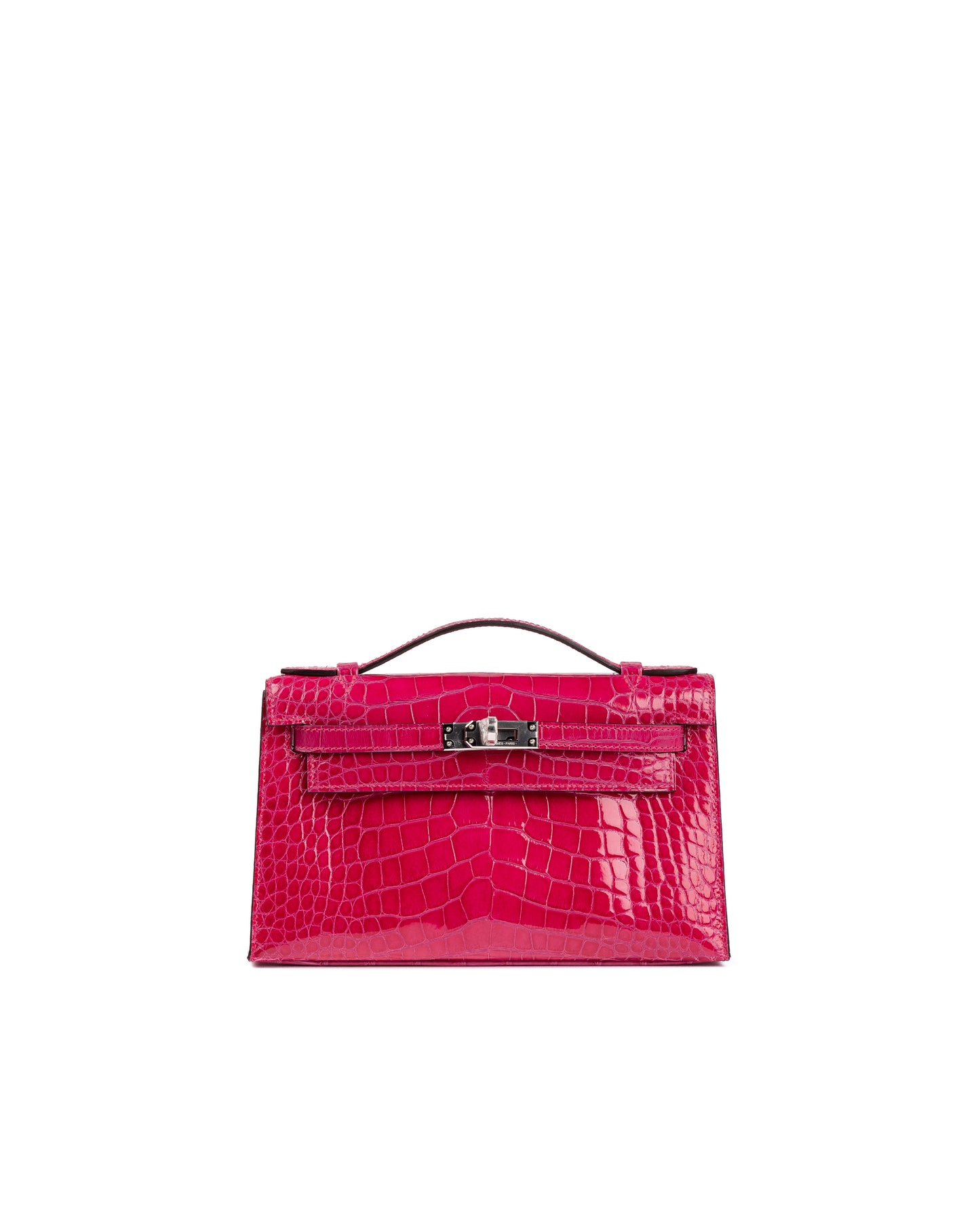 Hermès Kelly Pochette Rose Mexico Shiny Alligator with Palladium Hardware