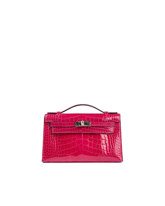 Hermès Kelly Pochette Rose Mexico Shiny Alligator with Palladium Hardware