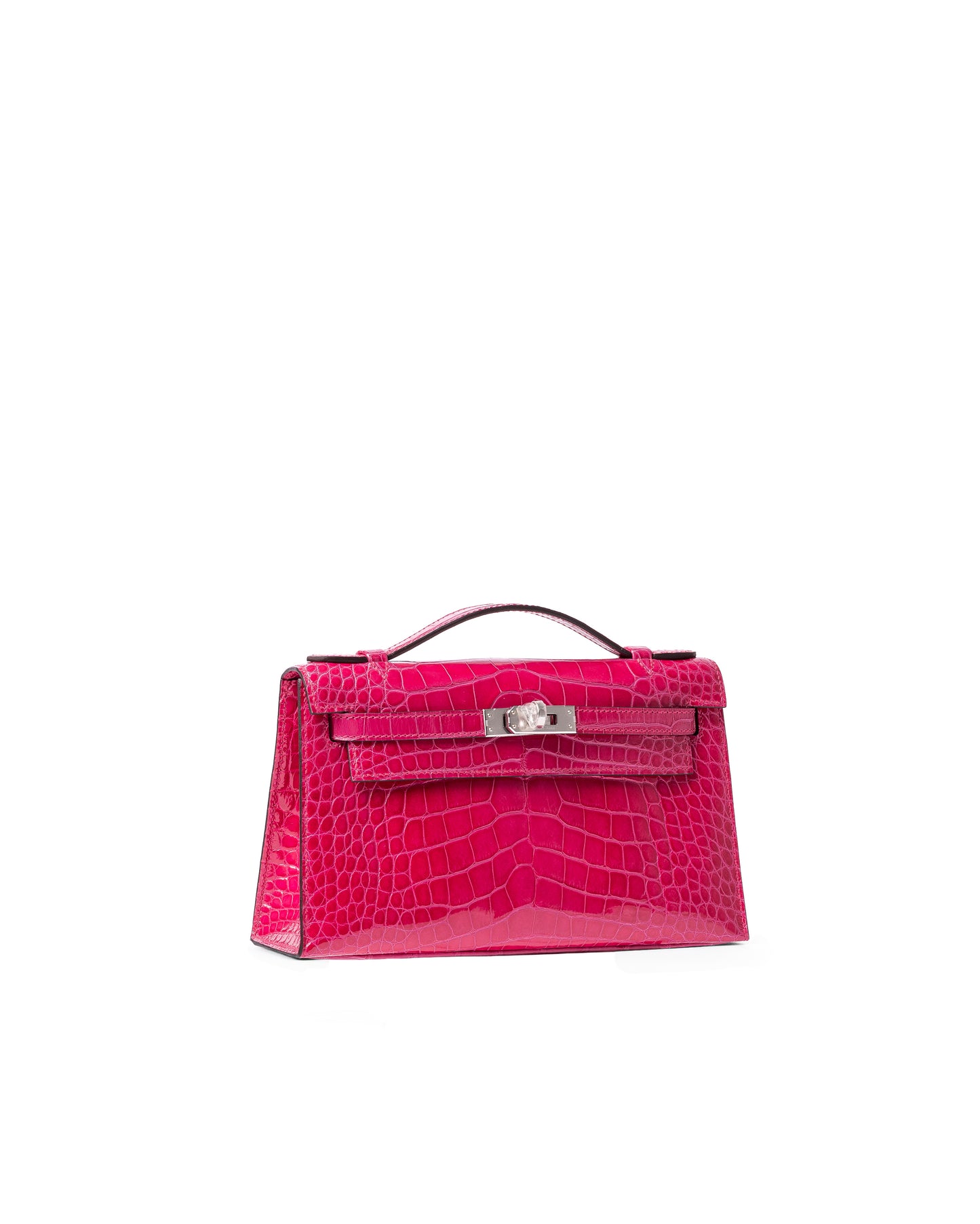 Hermès Kelly Pochette Rose Mexico Shiny Alligator with Palladium Hardware