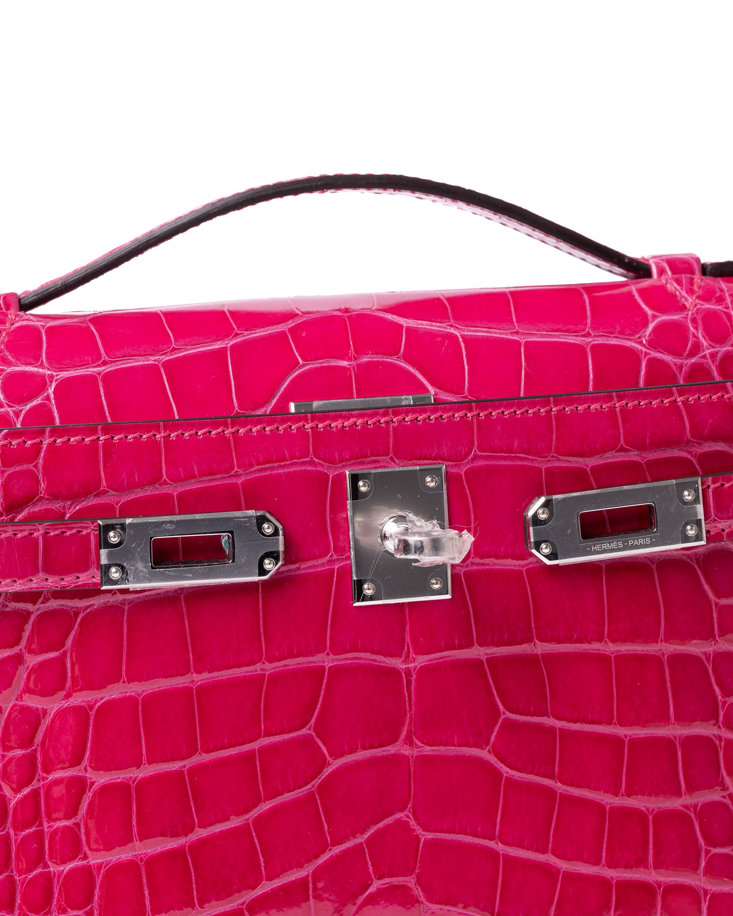 Hermès Kelly Pochette Rose Mexico Shiny Alligator with Palladium Hardware