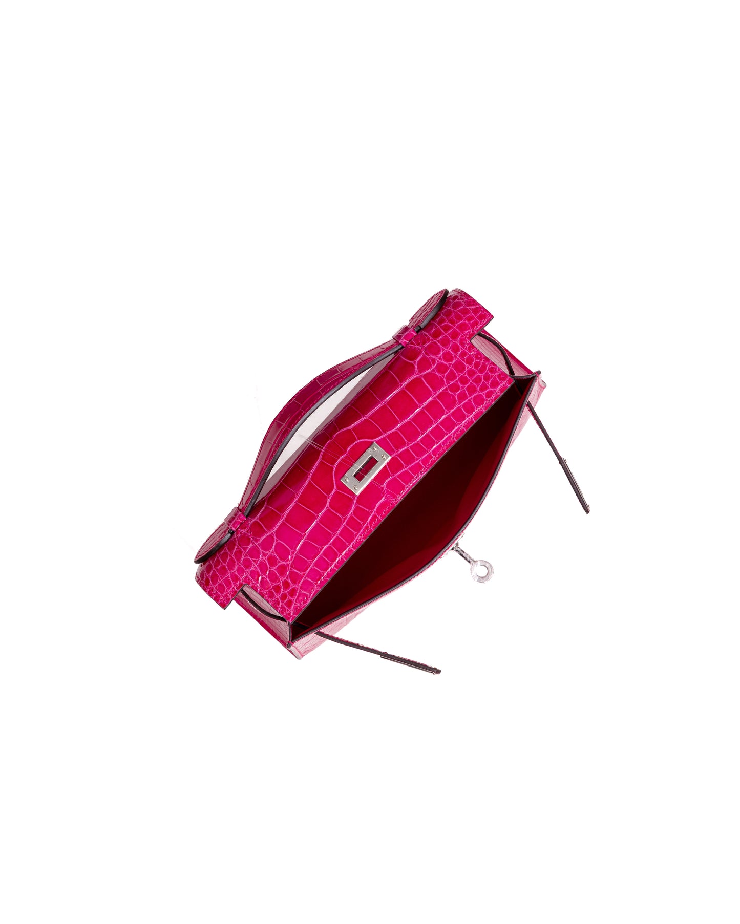 Hermès Kelly Pochette Rose Mexico Shiny Alligator with Palladium Hardware