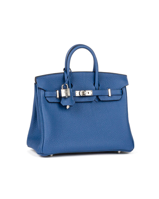 Birkin 25 Blue Tie in Togo Leather with Palladium Hardware