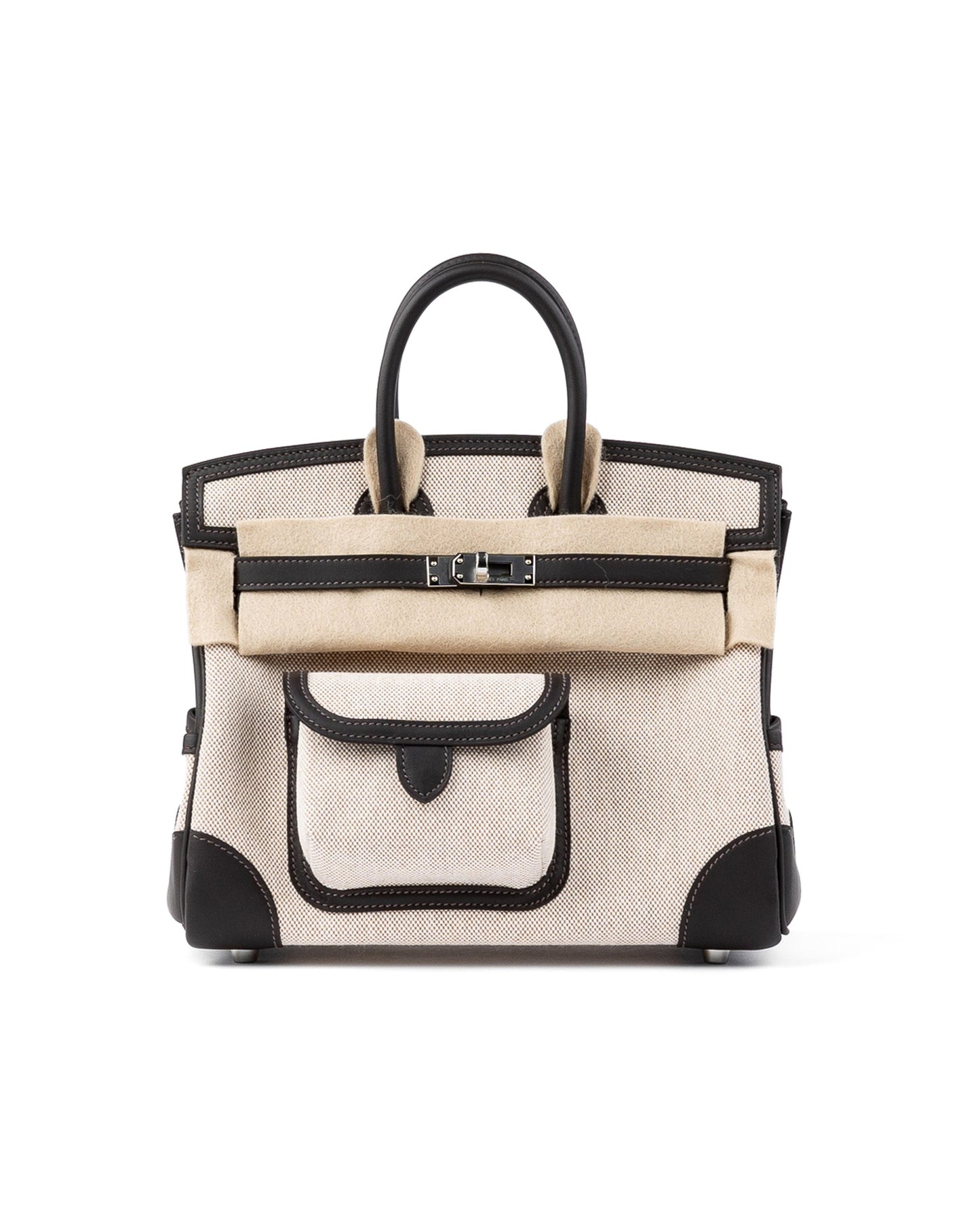 Birkin 25 Cargo Bai Brun in Toile / Swift Leather with Palladium Hardware