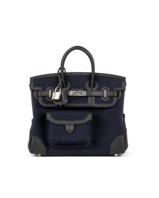 Birkin 25 Cargo Blue Marine/Black in Toil & Swift Leather with Palladium Hardware