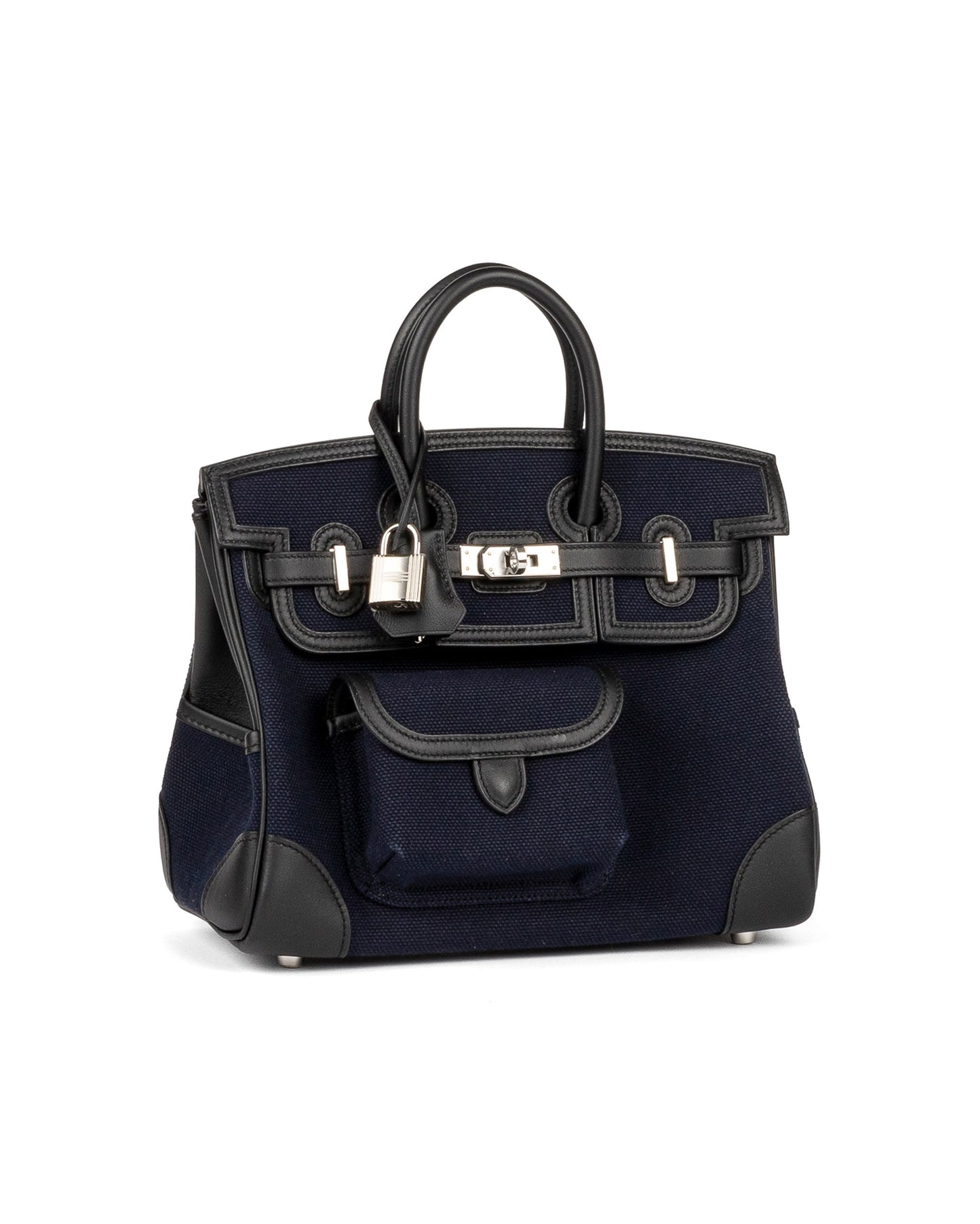 Birkin 25 Cargo Blue Marine/Black in Toil & Swift Leather with Palladium Hardware