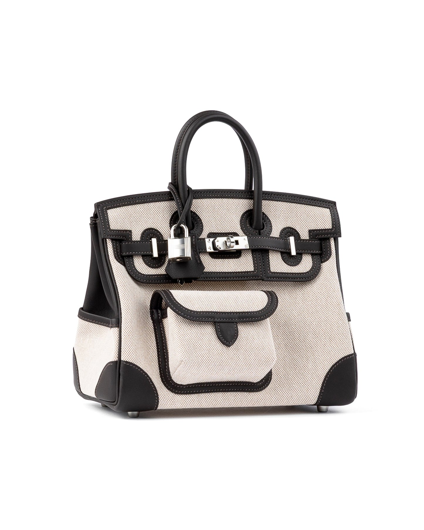 Birkin 25 Cargo Bai Brun in Toile / Swift Leather with Palladium Hardware