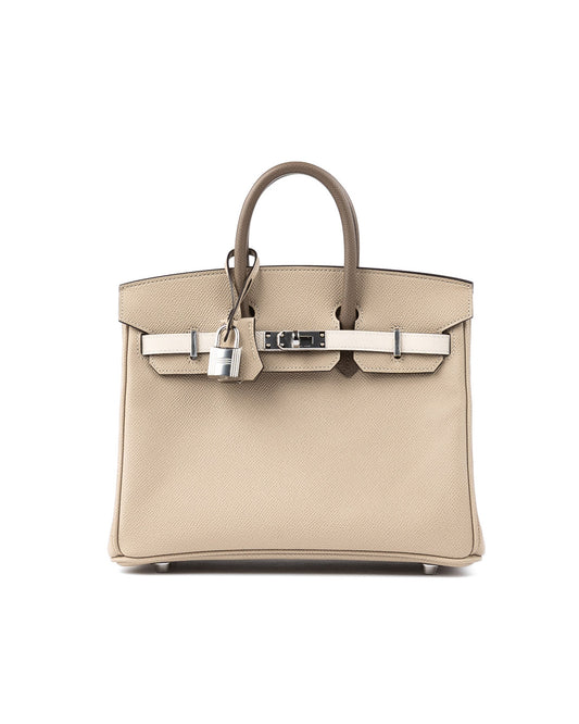 Birkin 25 Retourne Tri-colour Trench / Craie / Etoupe in Epsom Leather with Palladium Hardware